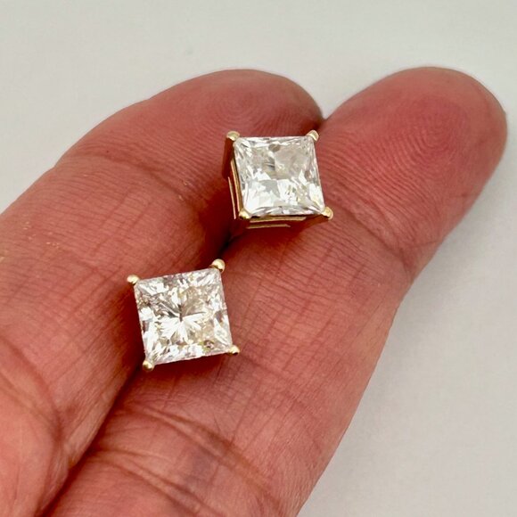 Certified 3 CTW Princess Cut Lab Created Diamond Studs 14K Solid Gold - Picture 8 of 9